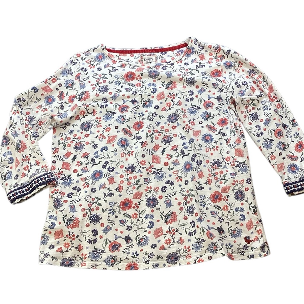 County Rose Wild Flower 3/4 Sleeve Cotton Embroidered Top Medium‎